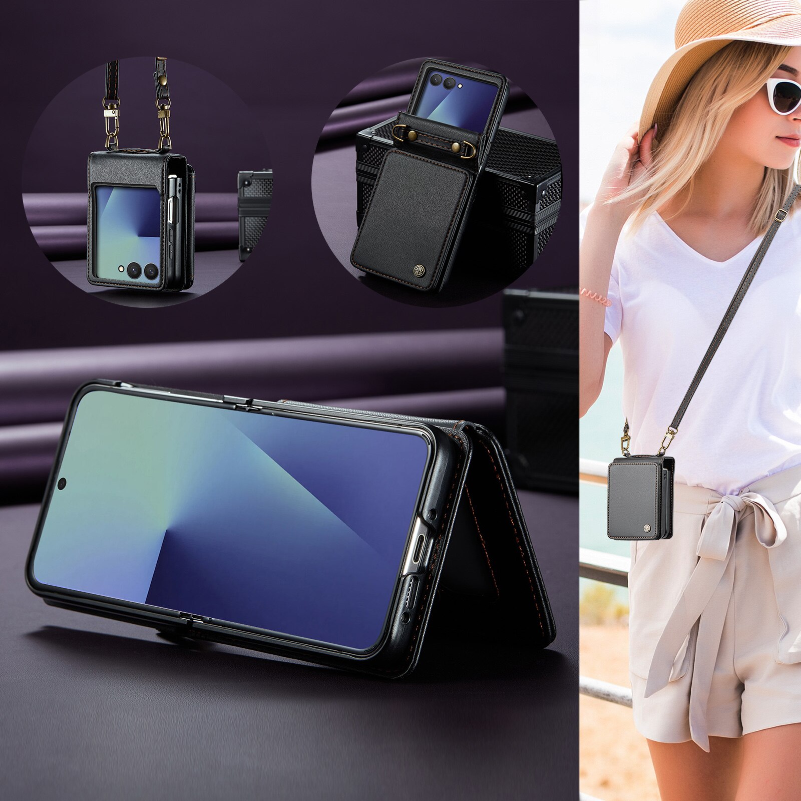 Samsung Galaxy Z Flip 7 RFID blocking Wallet Cover Black