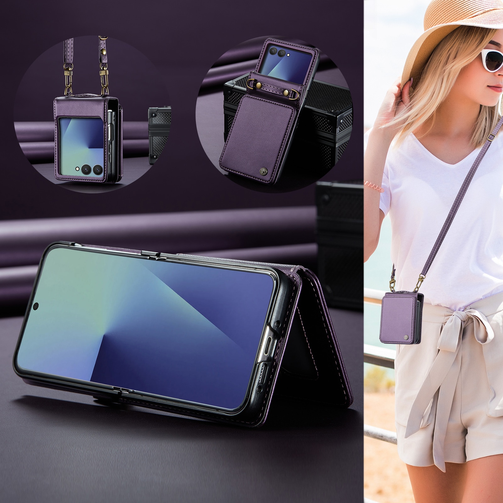 Samsung Galaxy Z Flip 7 RFID blocking Wallet Cover Purple