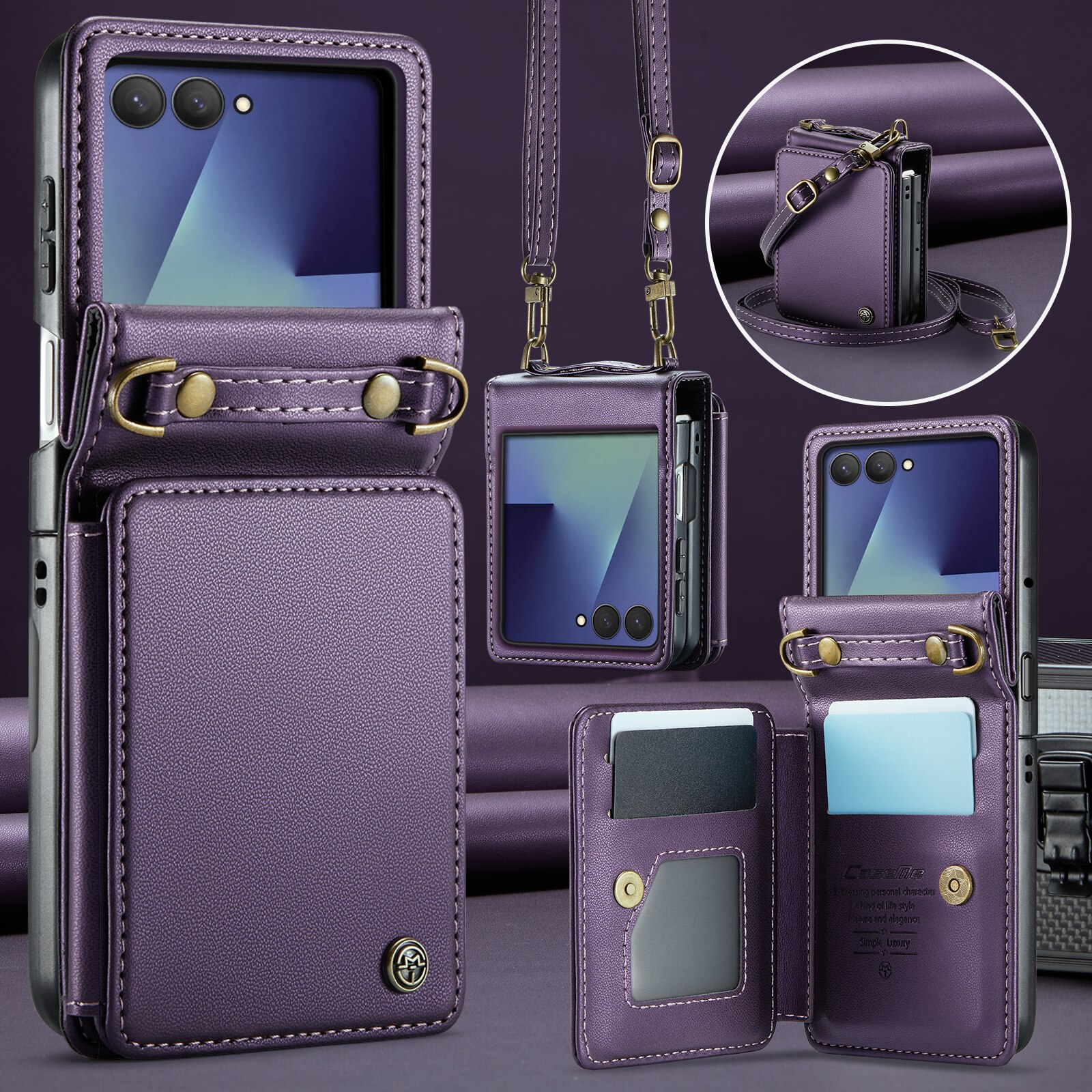 Samsung Galaxy Z Flip 7 RFID blocking Wallet Cover Purple