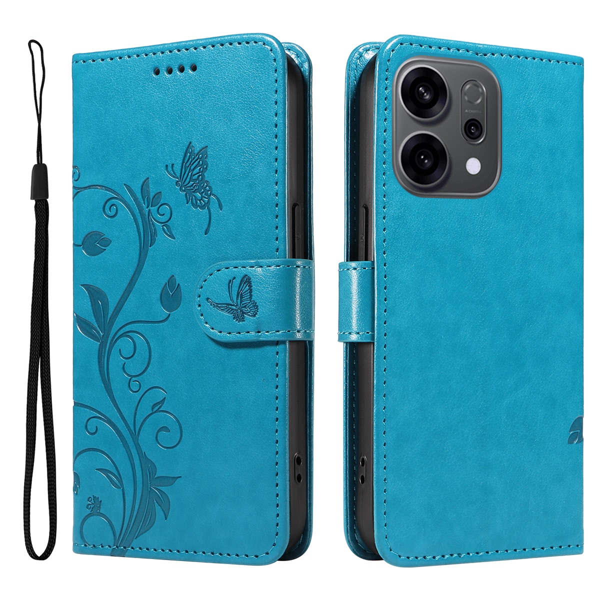 Oppo Reno 14 F Leather Cover Imprinted Butterflies Blue