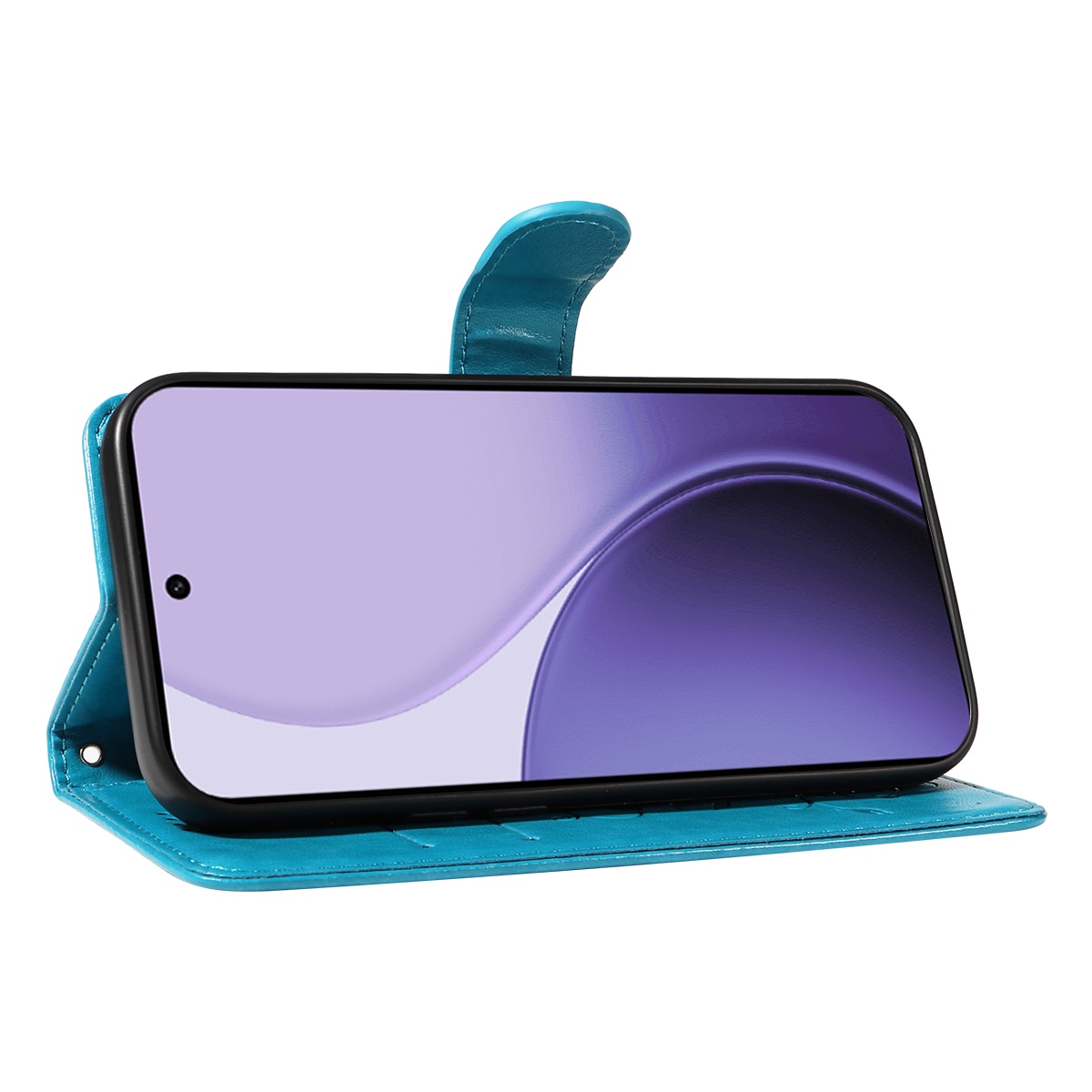 Oppo Reno 14 F Leather Cover Imprinted Butterflies Blue