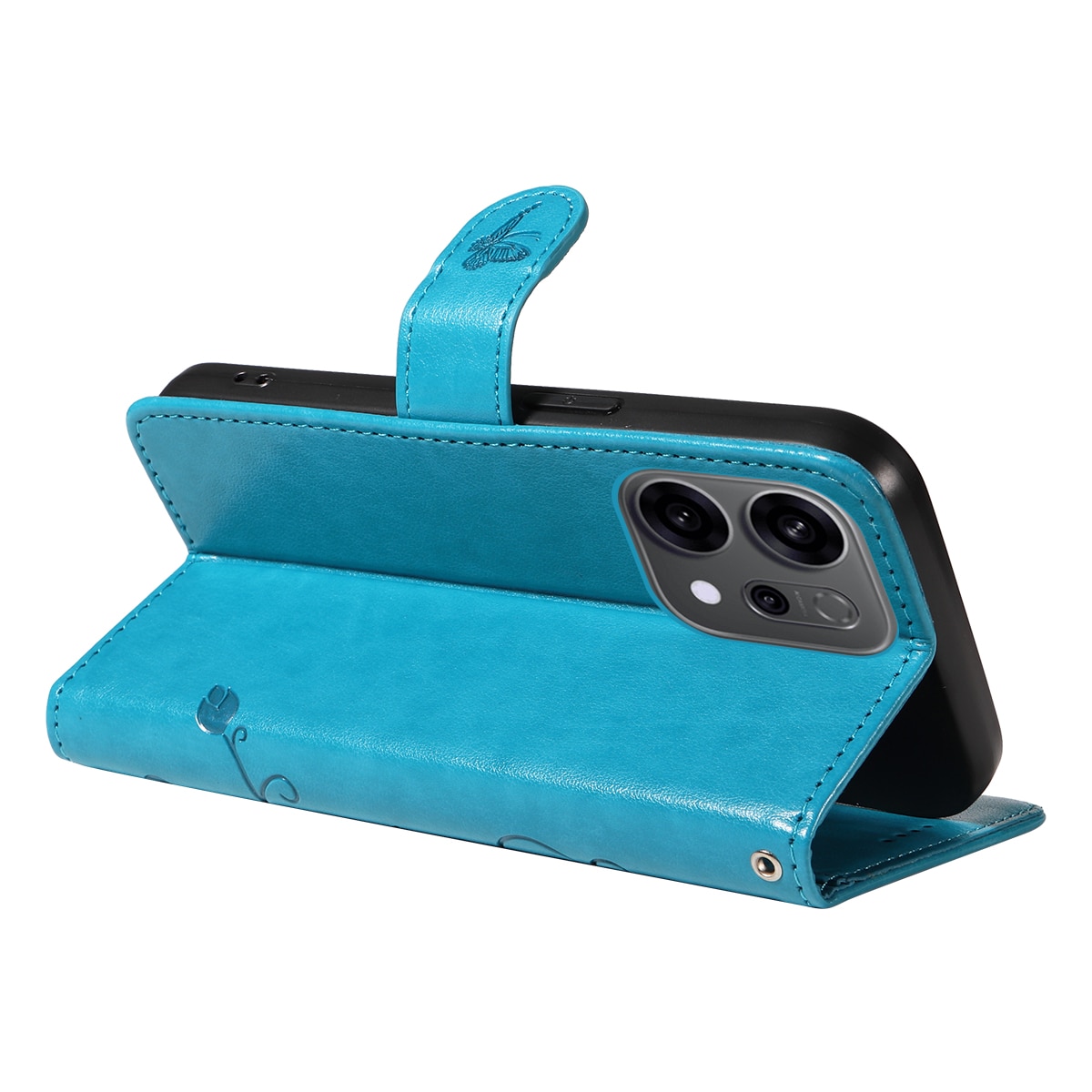 Oppo Reno 14 F Leather Cover Imprinted Butterflies Blue