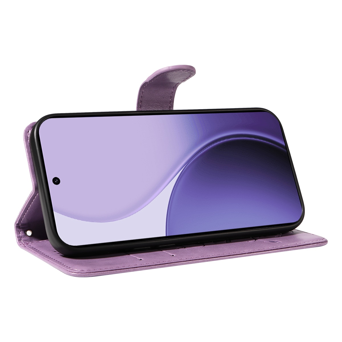 Oppo Reno 14 Leather Cover Imprinted Butterflies Purple