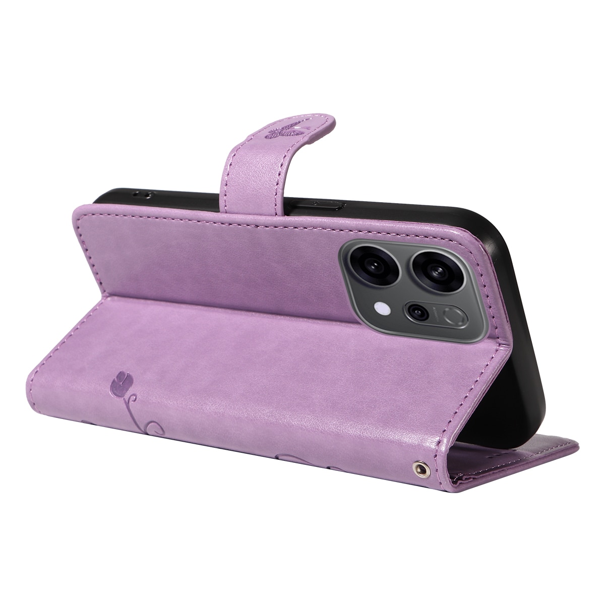 Oppo Reno 14 Leather Cover Imprinted Butterflies Purple