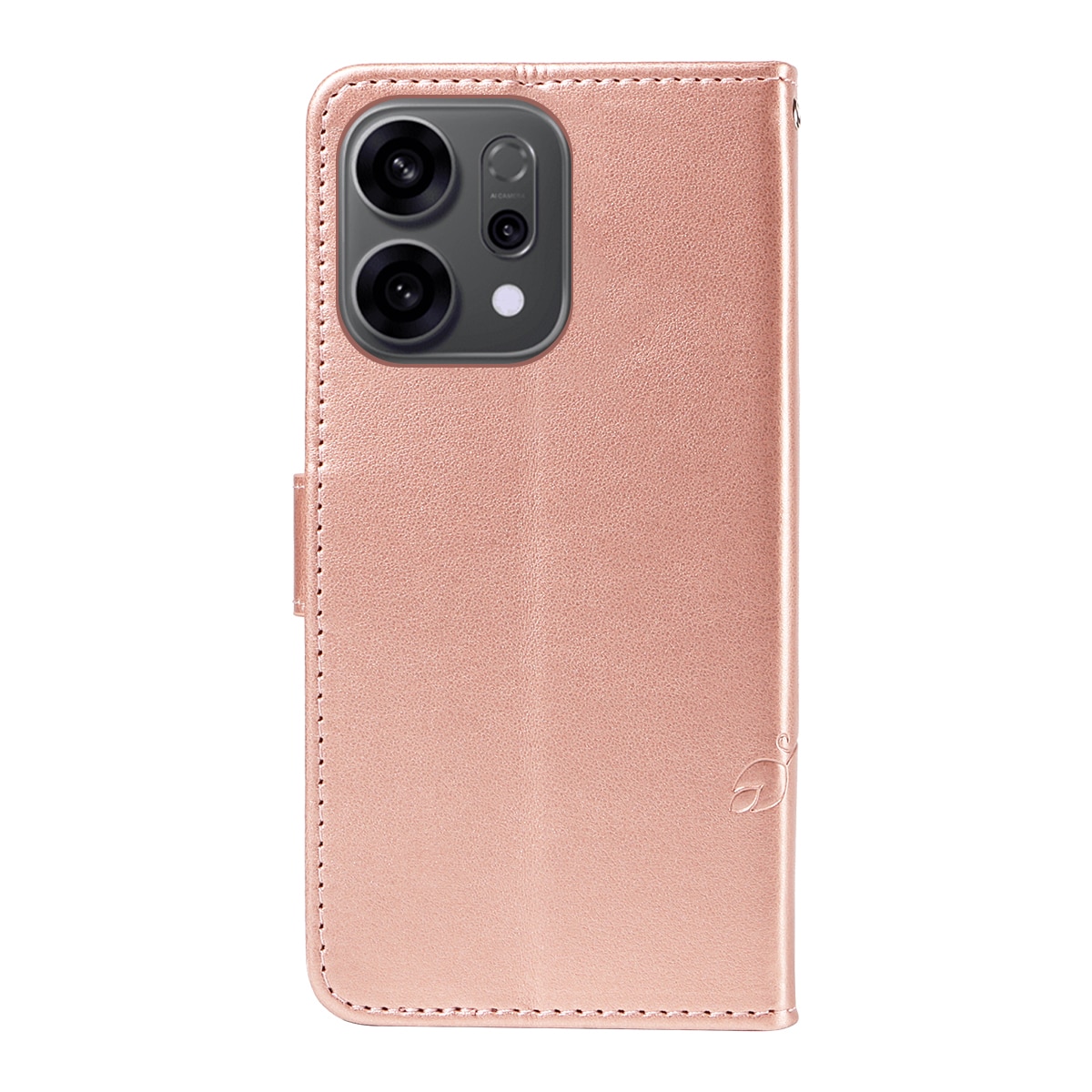 Oppo Reno 14 F Leather Cover Imprinted Butterflies Rose Gold