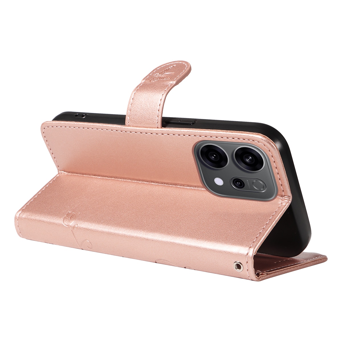 Oppo Reno 14 F Leather Cover Imprinted Butterflies Rose Gold
