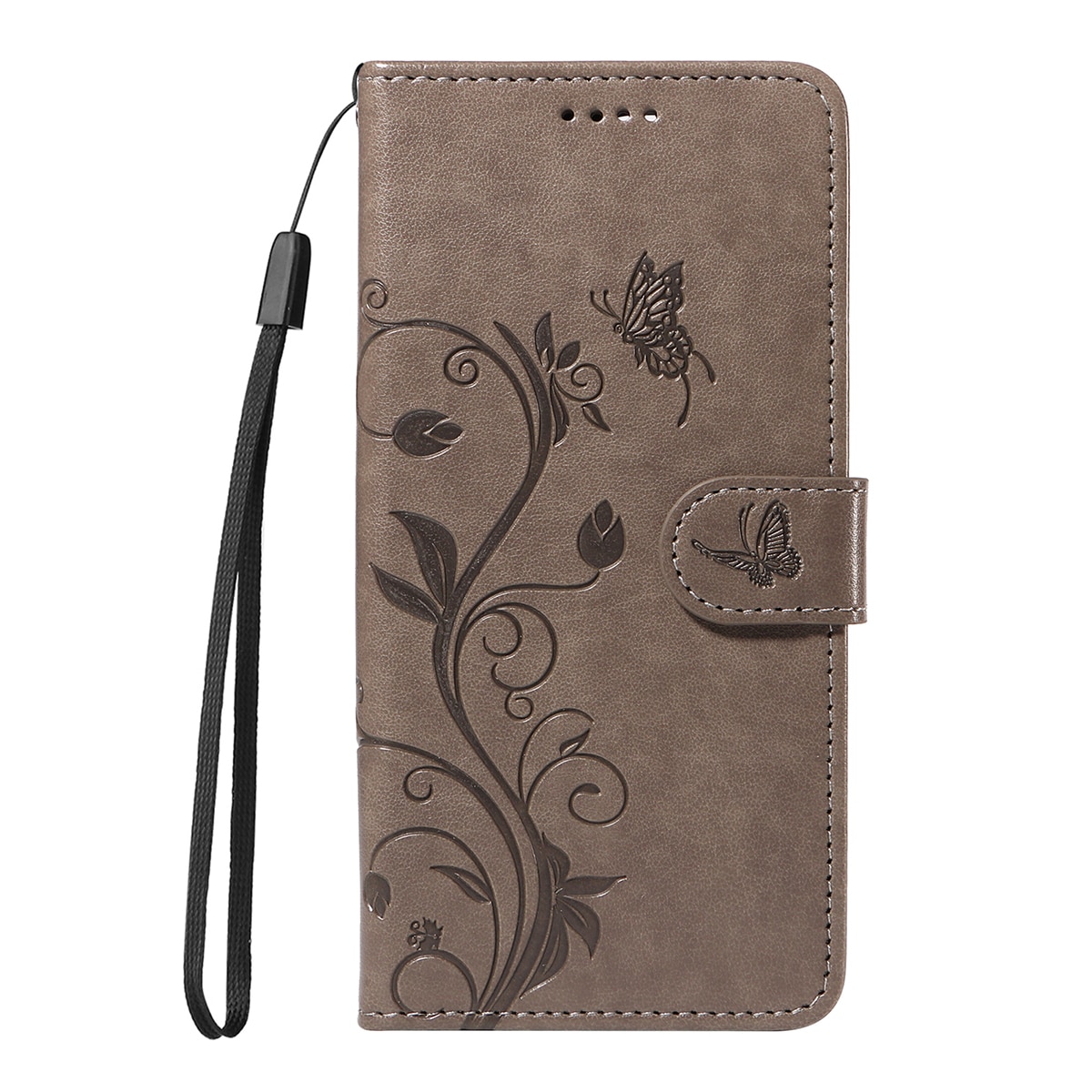Oppo Reno 14 F Leather Cover Imprinted Butterflies Grey