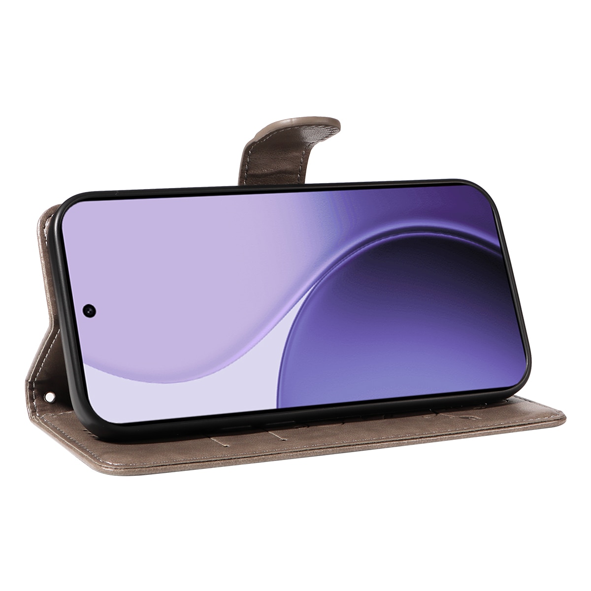 Oppo Reno 14 F Leather Cover Imprinted Butterflies Grey