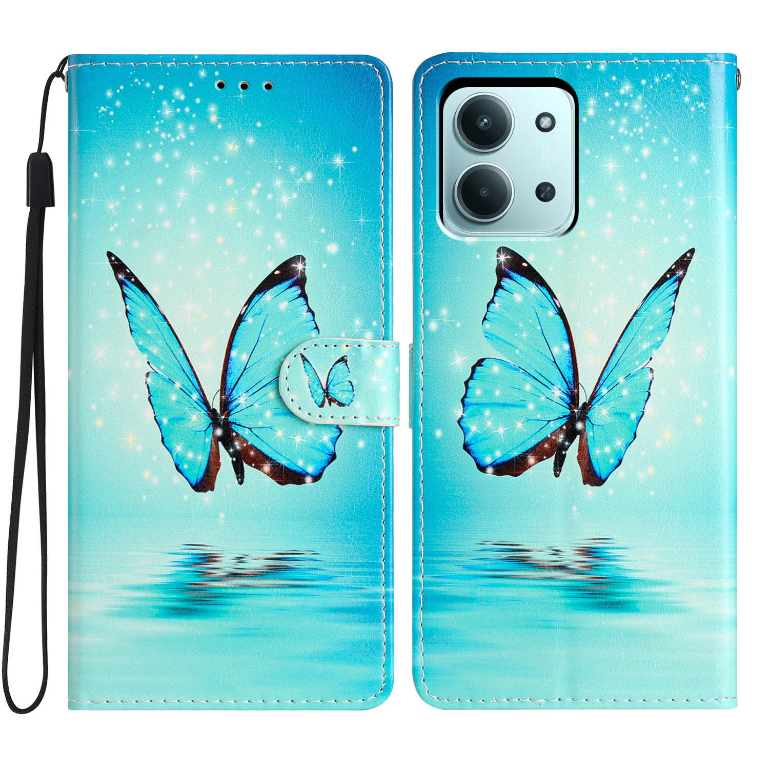 Xiaomi Redmi 15C Wallet Book Cover Blue Butterflies