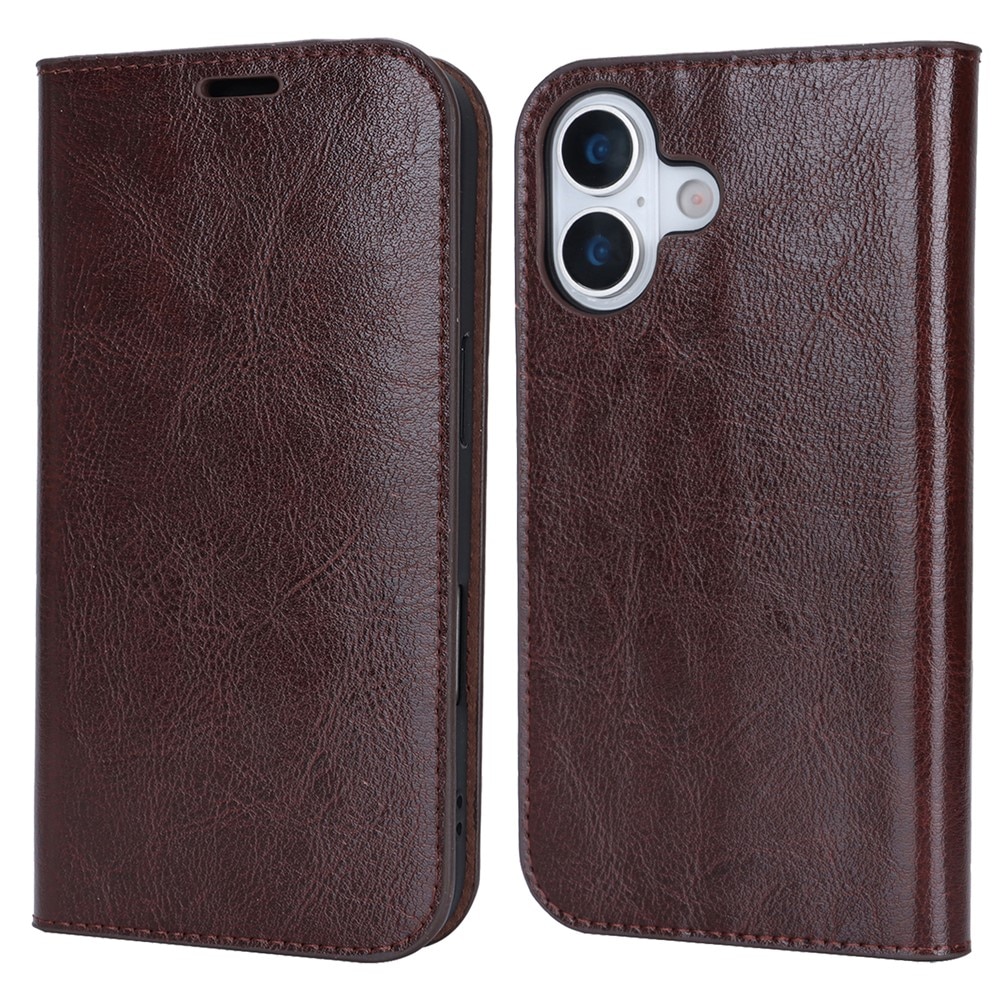 iPhone 17 Genuine Leather Wallet Case Dark Brown