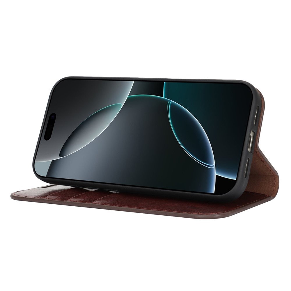 iPhone 17 Genuine Leather Wallet Case Dark Brown