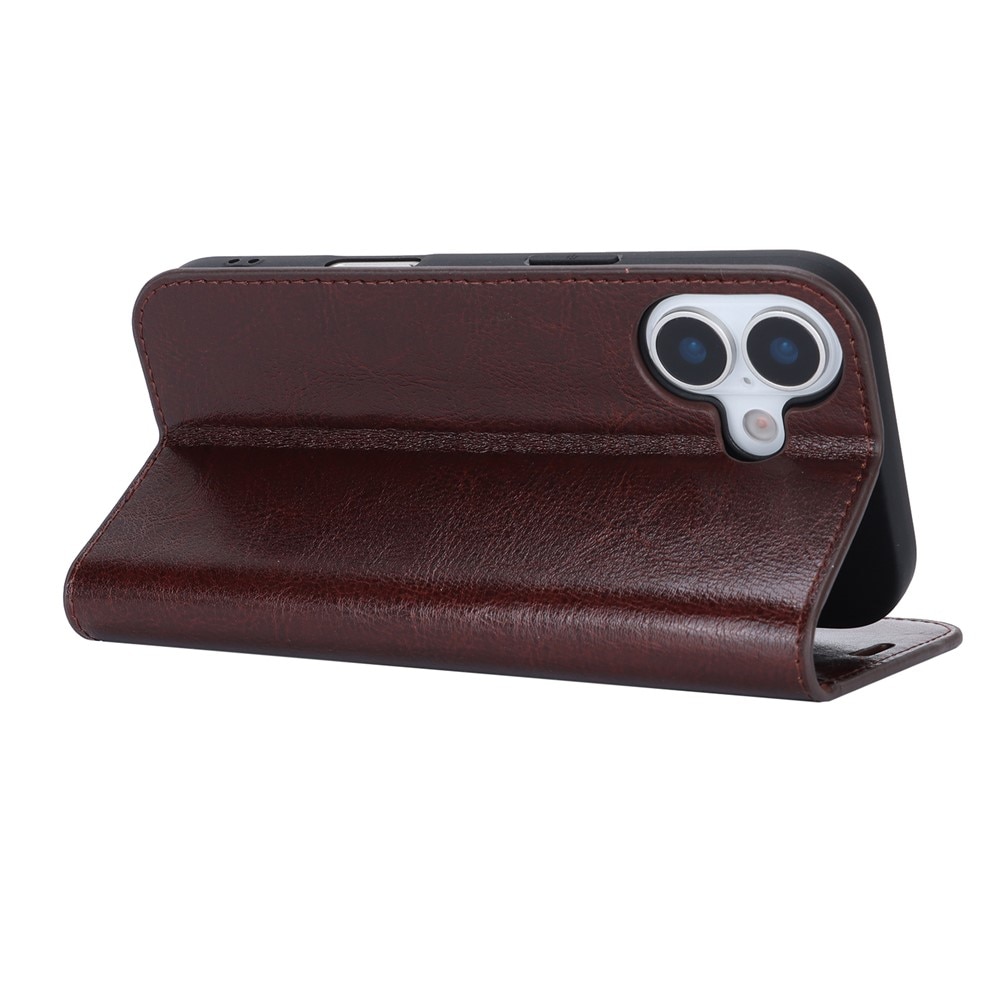iPhone 17 Genuine Leather Wallet Case Dark Brown