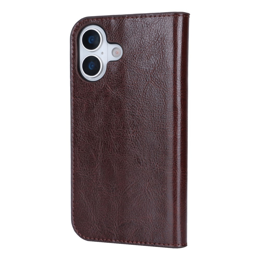 iPhone 17 Genuine Leather Wallet Case Dark Brown
