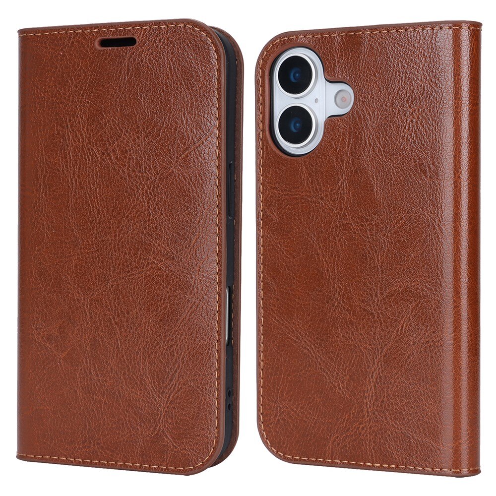 iPhone 17 Genuine Leather Wallet Case Brown