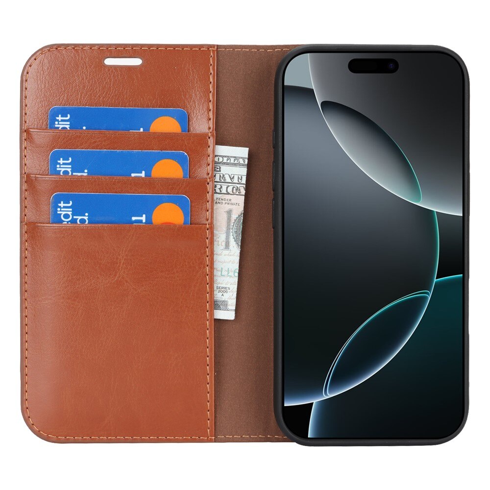 iPhone 17 Genuine Leather Wallet Case Brown