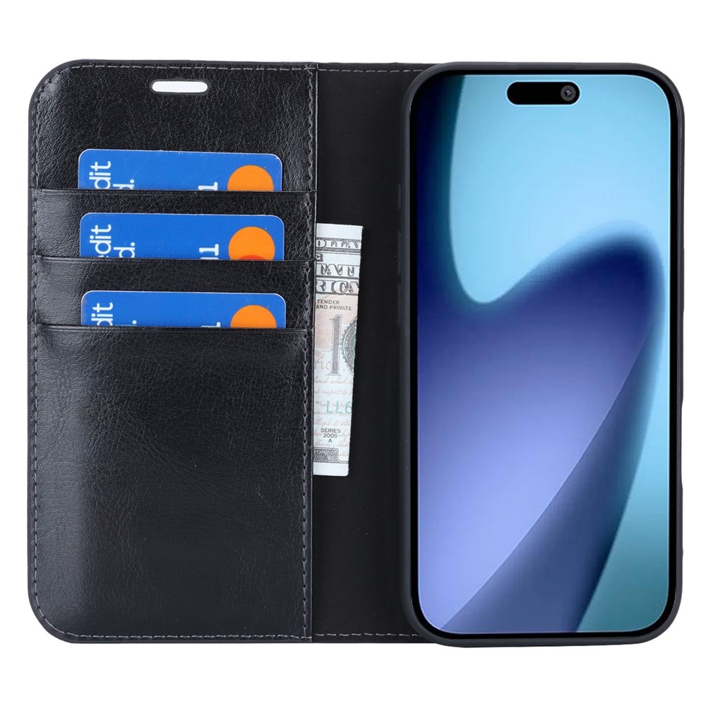 iPhone 17 Air Genuine Leather Wallet Case Black