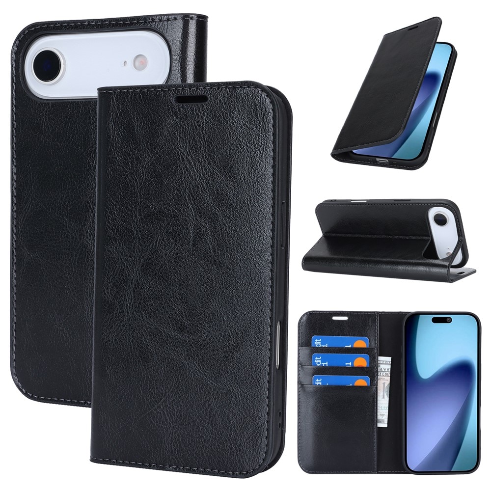 iPhone 17 Air Genuine Leather Wallet Case Black