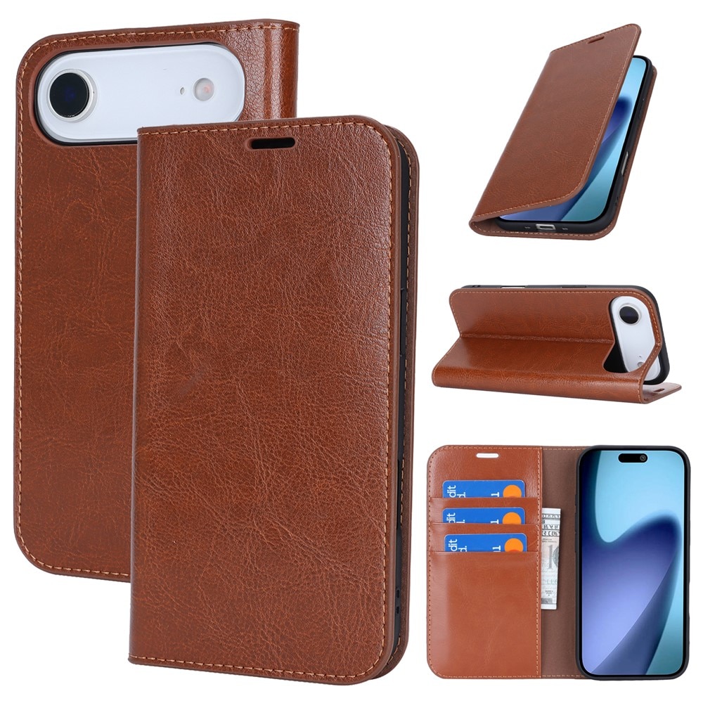 iPhone 17 Air Genuine Leather Wallet Case Black