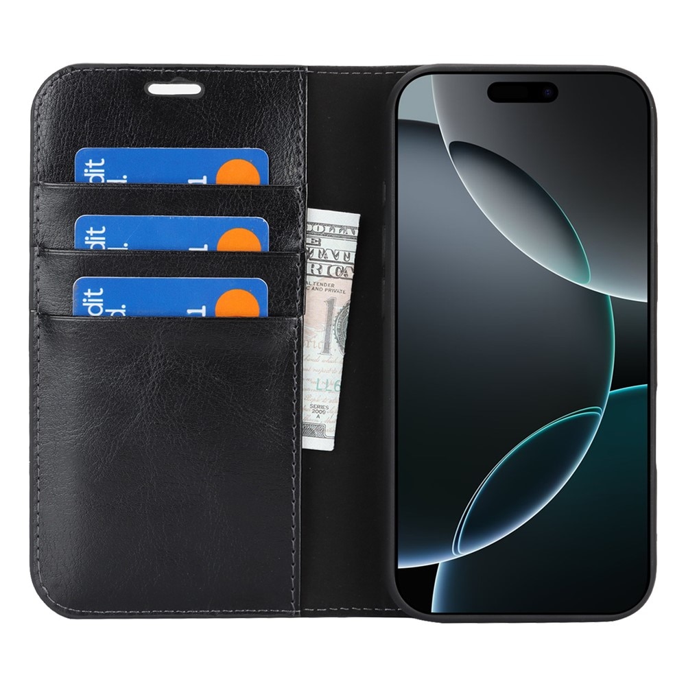 iPhone 17 Pro Genuine Leather Wallet Case Black