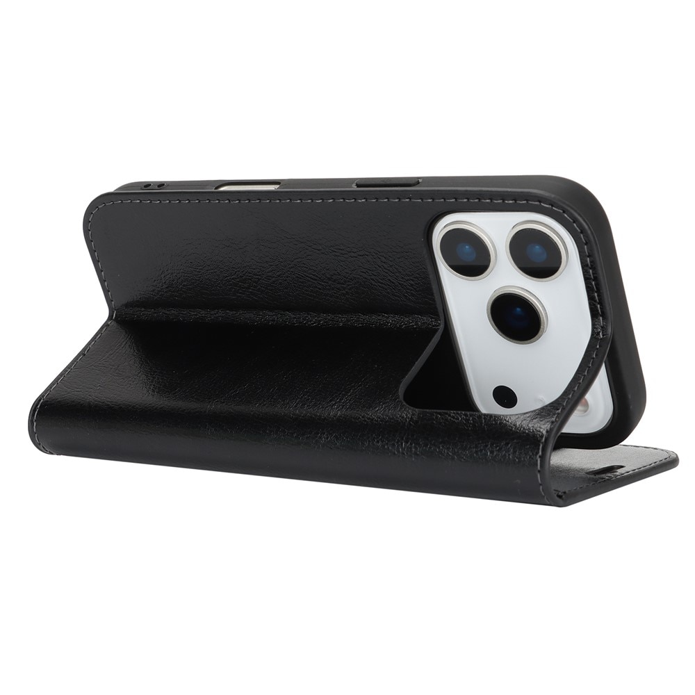 iPhone 17 Pro Genuine Leather Wallet Case Black