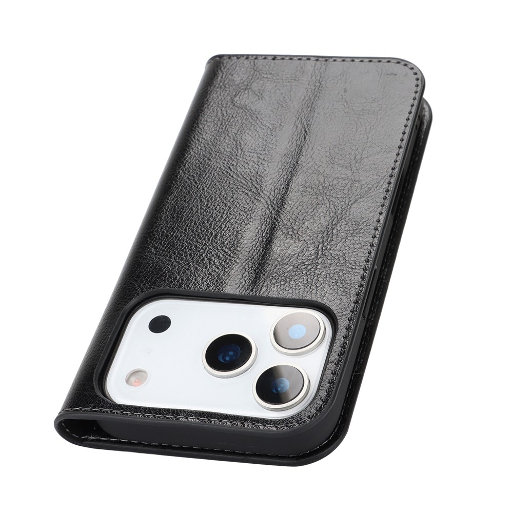 iPhone 17 Pro Genuine Leather Wallet Case Black