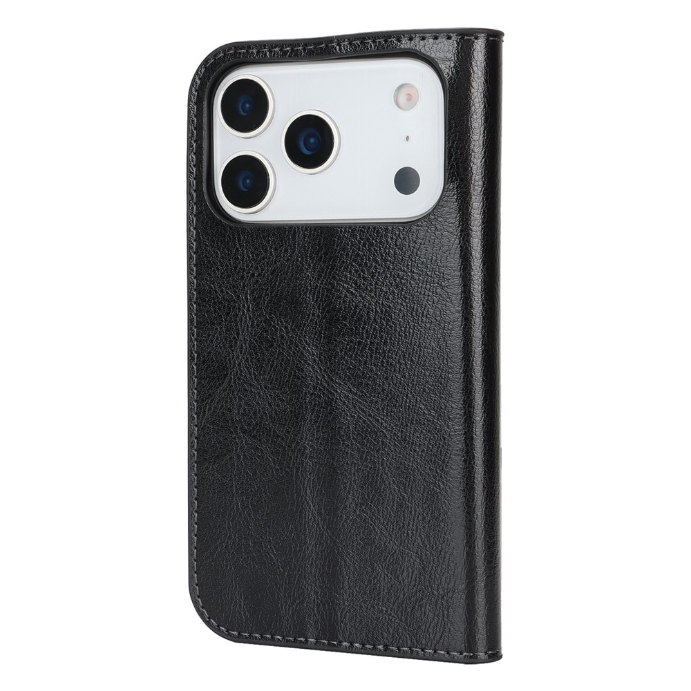 iPhone 17 Pro Genuine Leather Wallet Case Black
