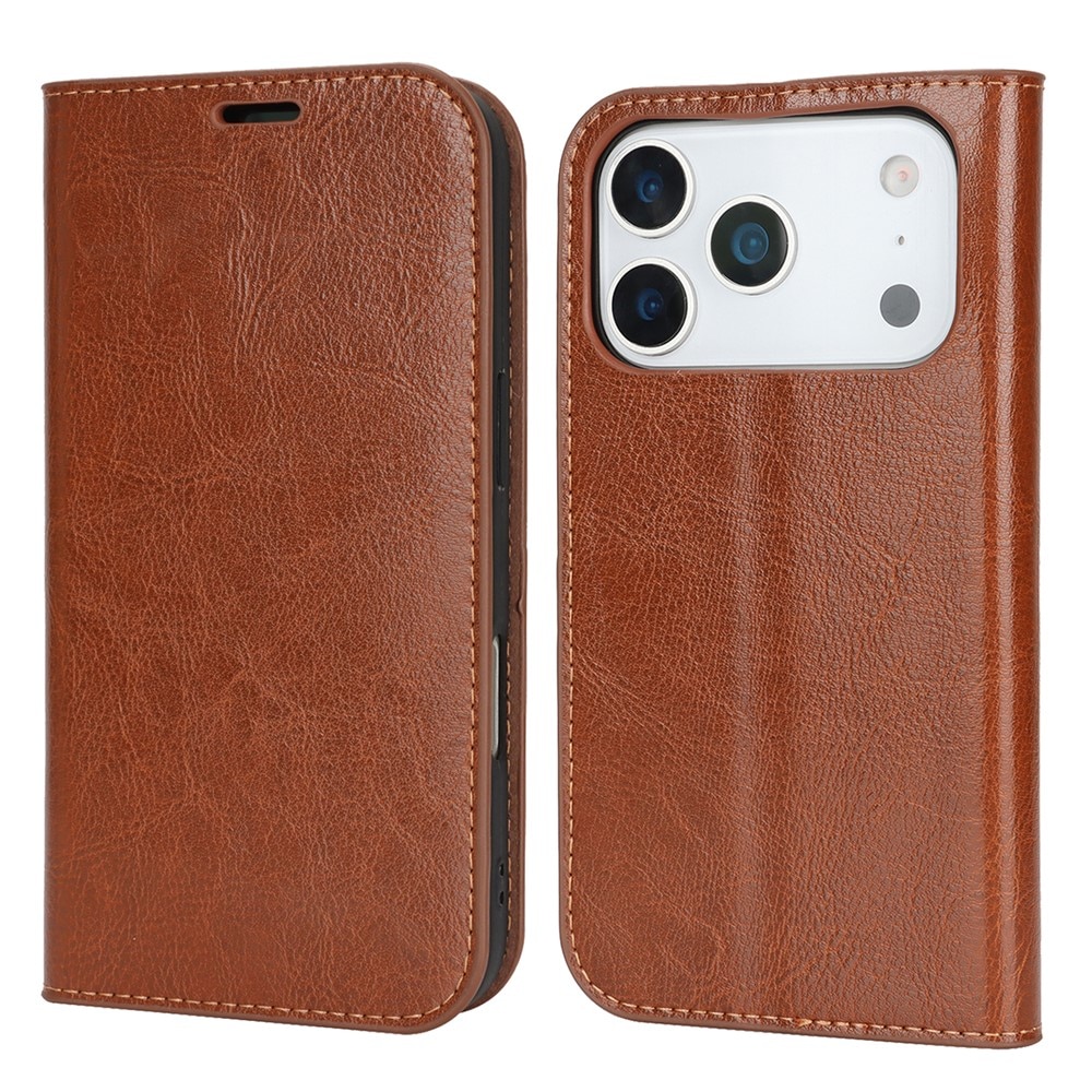 iPhone 17 Pro Genuine Leather Wallet Case Brown