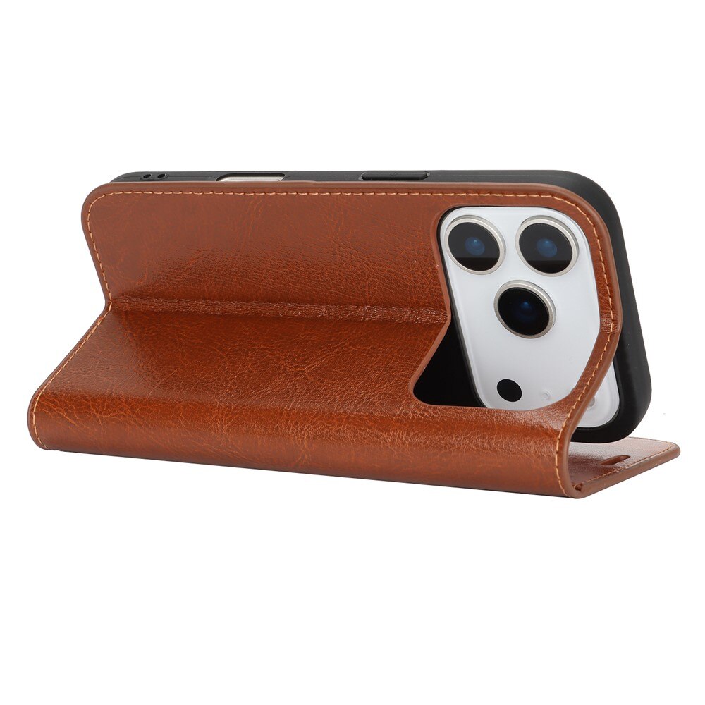 iPhone 17 Pro Genuine Leather Wallet Case Brown