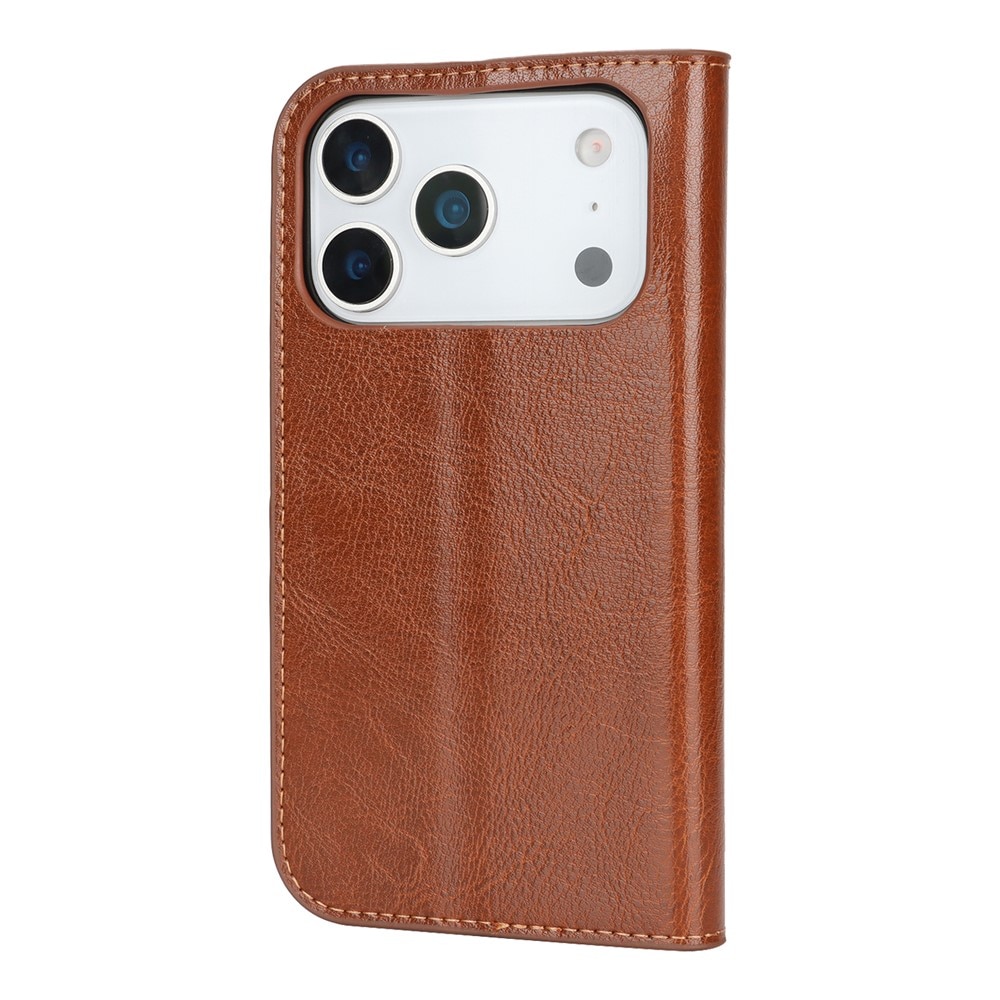 iPhone 17 Pro Genuine Leather Wallet Case Brown