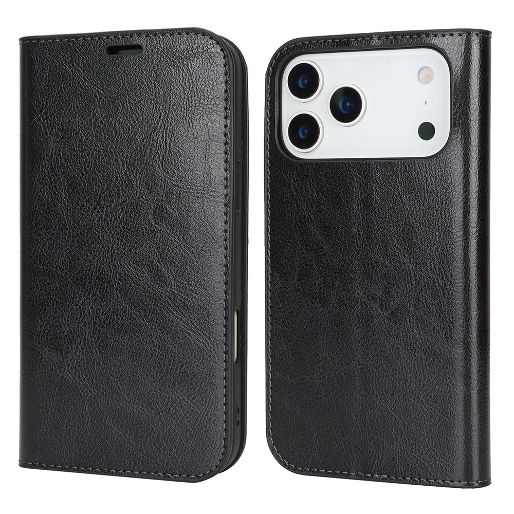 iPhone 17 Pro Max Genuine Leather Wallet Case Black