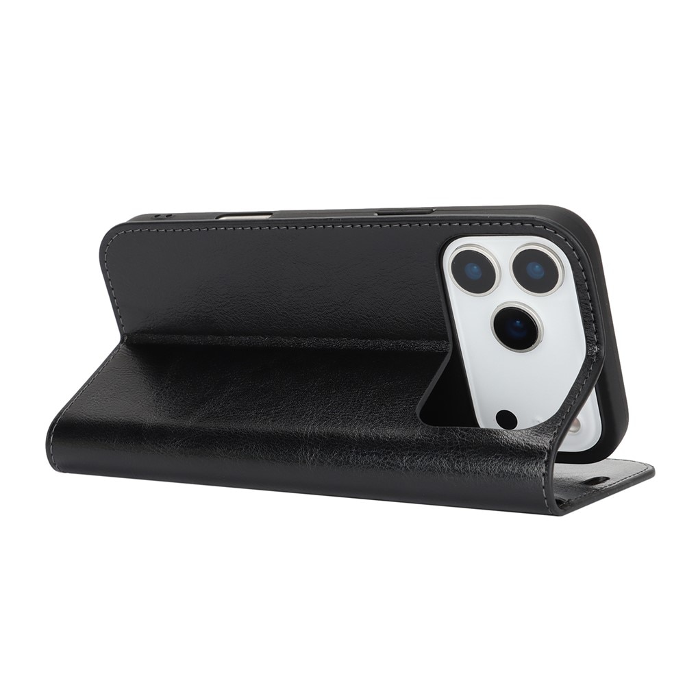 iPhone 17 Pro Max Genuine Leather Wallet Case Black