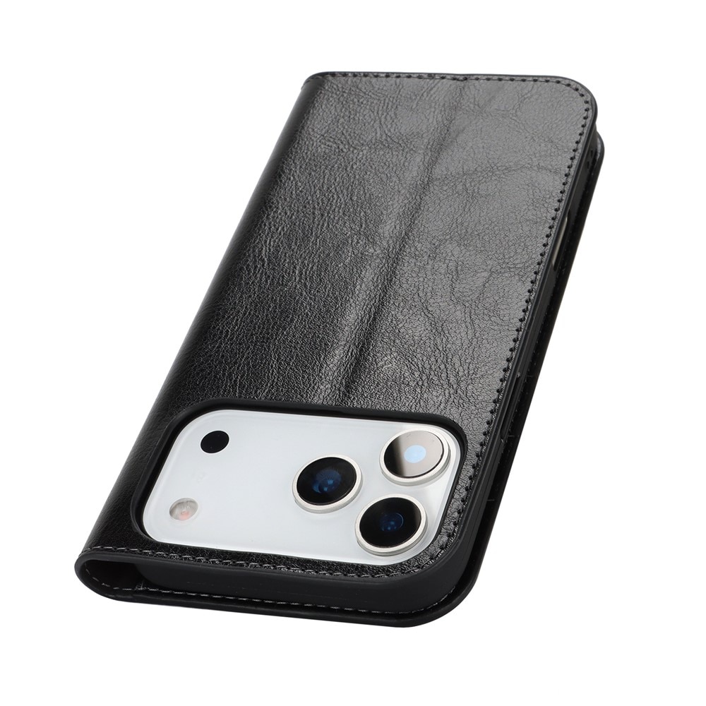 iPhone 17 Pro Max Genuine Leather Wallet Case Black