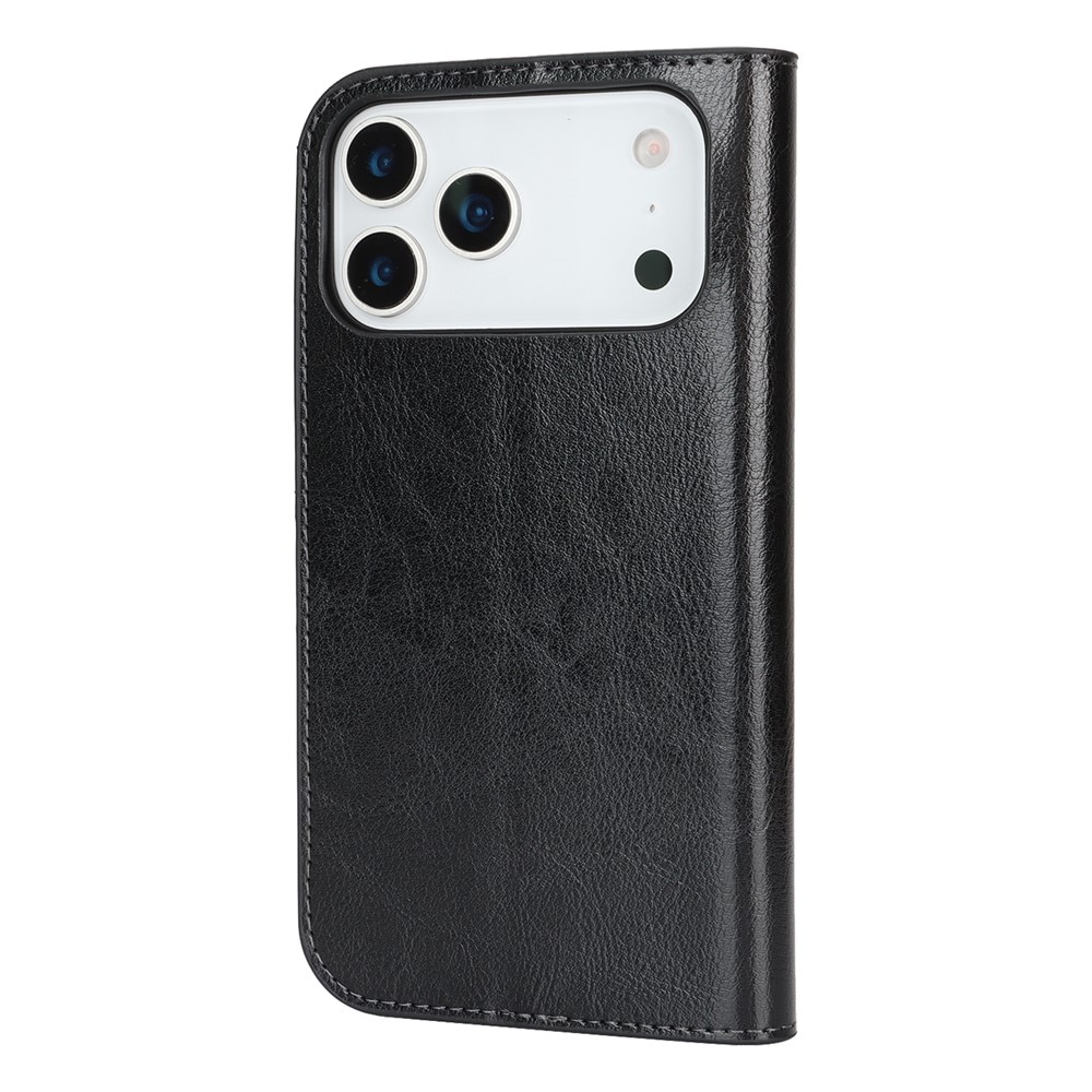 iPhone 17 Pro Max Genuine Leather Wallet Case Black