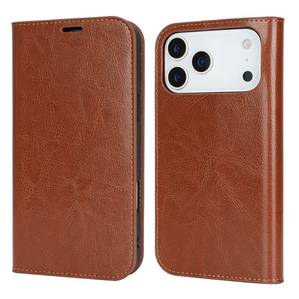 iPhone 17 Pro Max Genuine Leather Wallet Case Brown