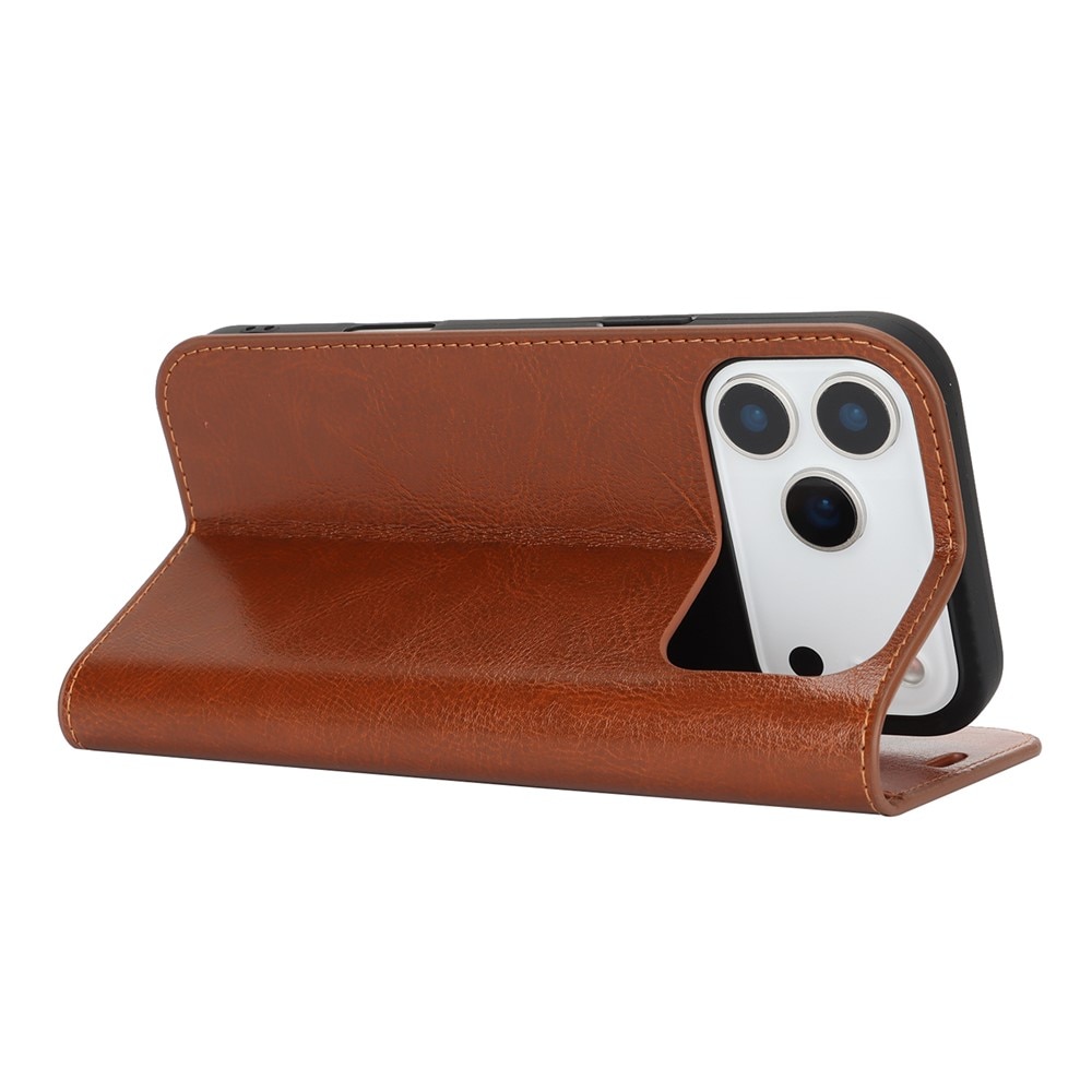 iPhone 17 Pro Max Genuine Leather Wallet Case Brown