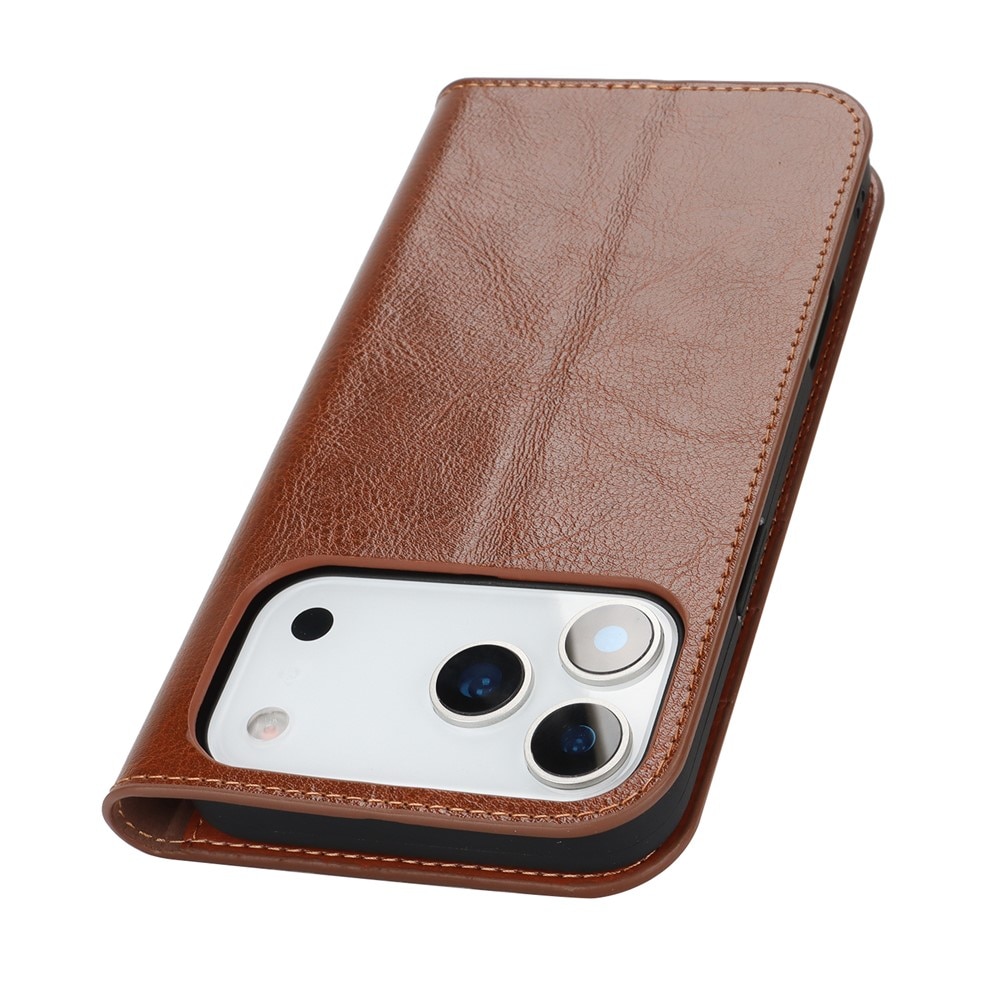 iPhone 17 Pro Max Genuine Leather Wallet Case Brown
