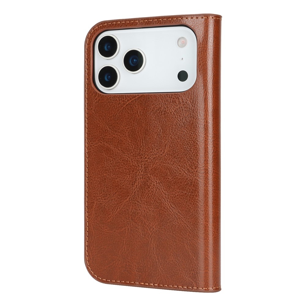 iPhone 17 Pro Max Genuine Leather Wallet Case Brown