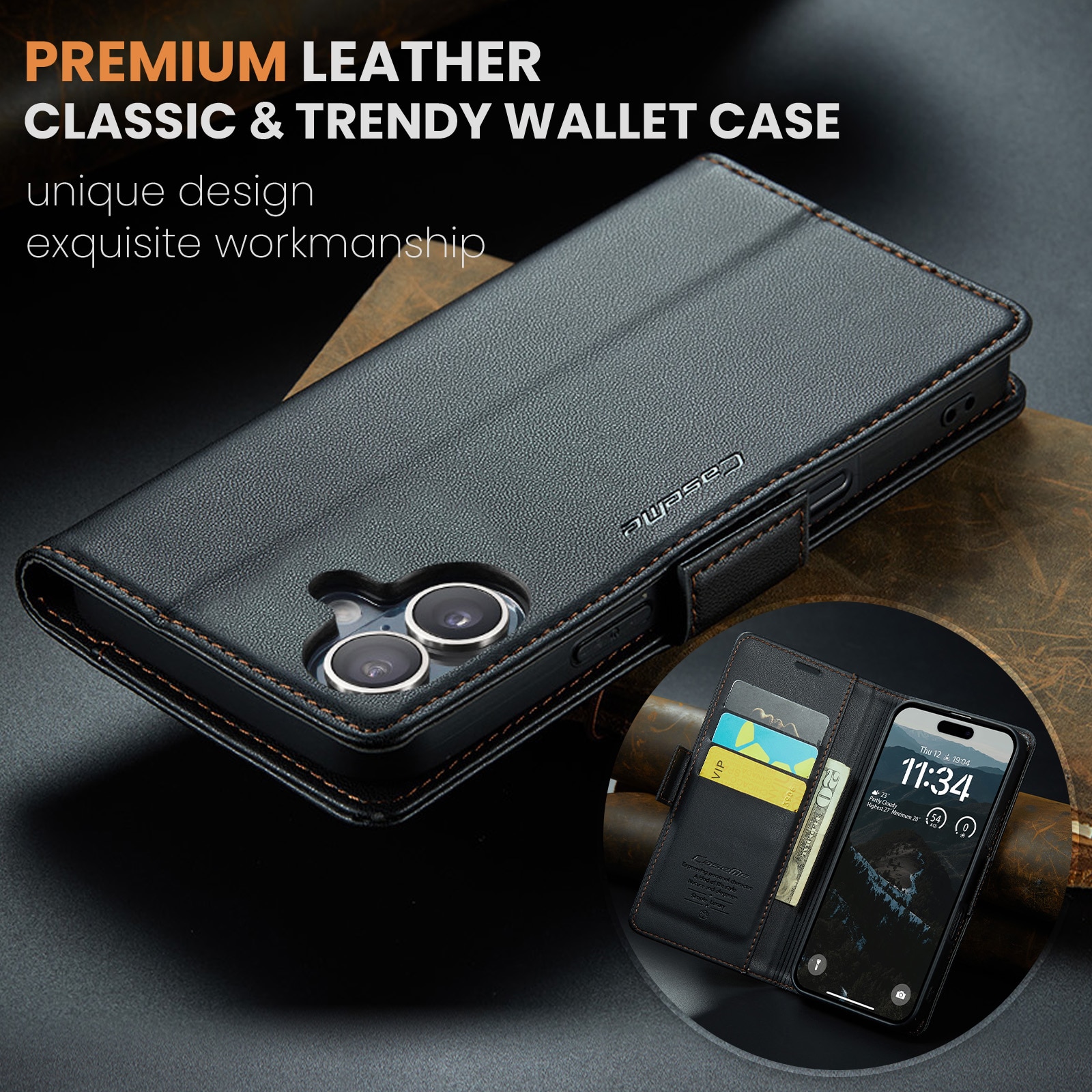 iPhone 17 RFID blocking Slim Wallet Case Black