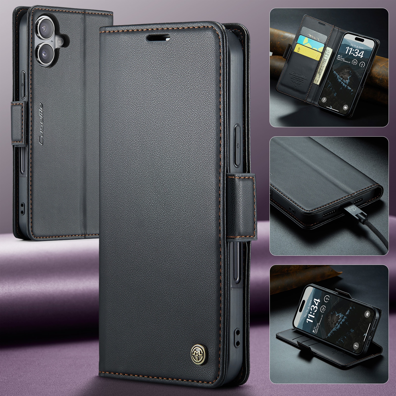 iPhone 17 RFID blocking Slim Wallet Case Black