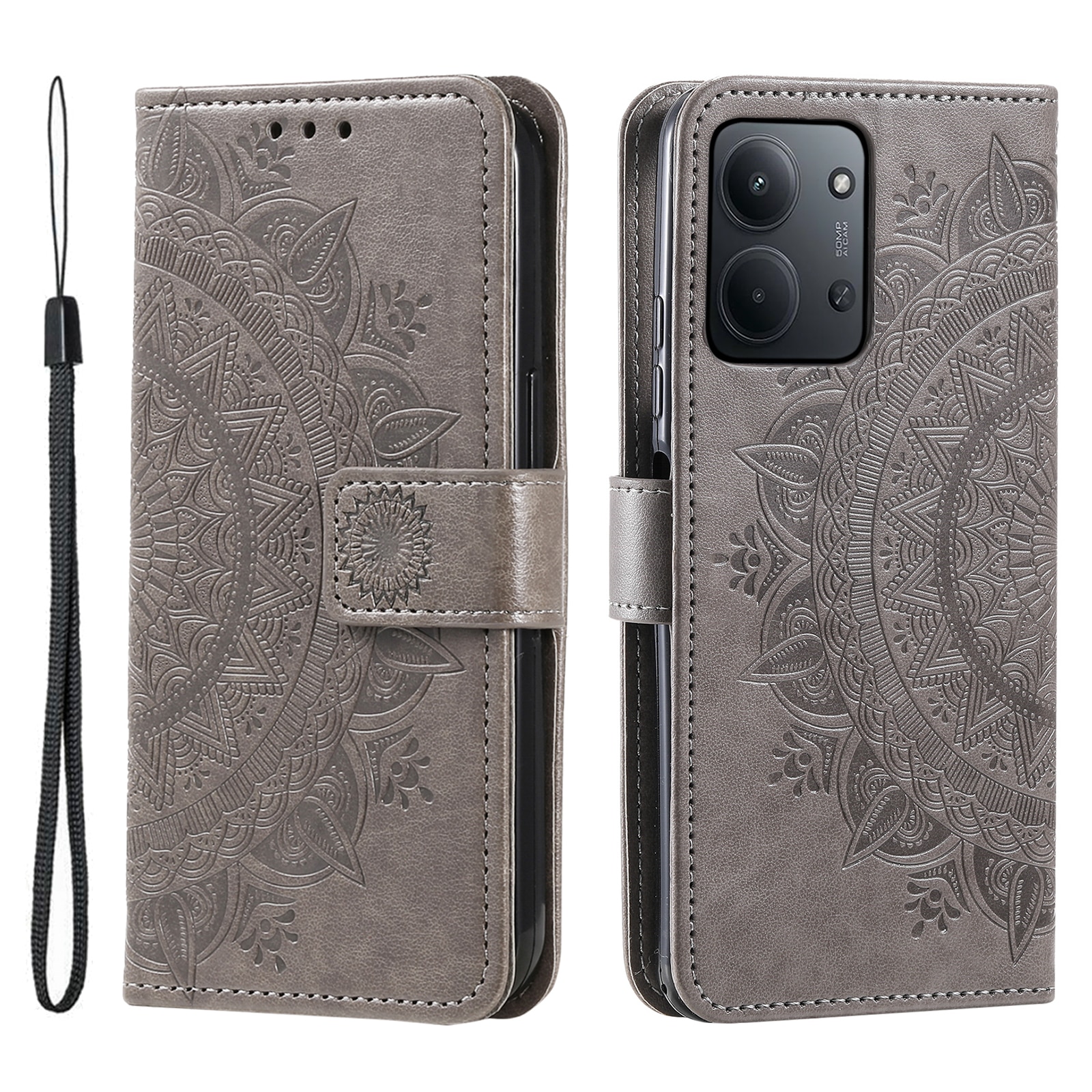 Xiaomi Redmi 15C Leather Cover Mandala Grey