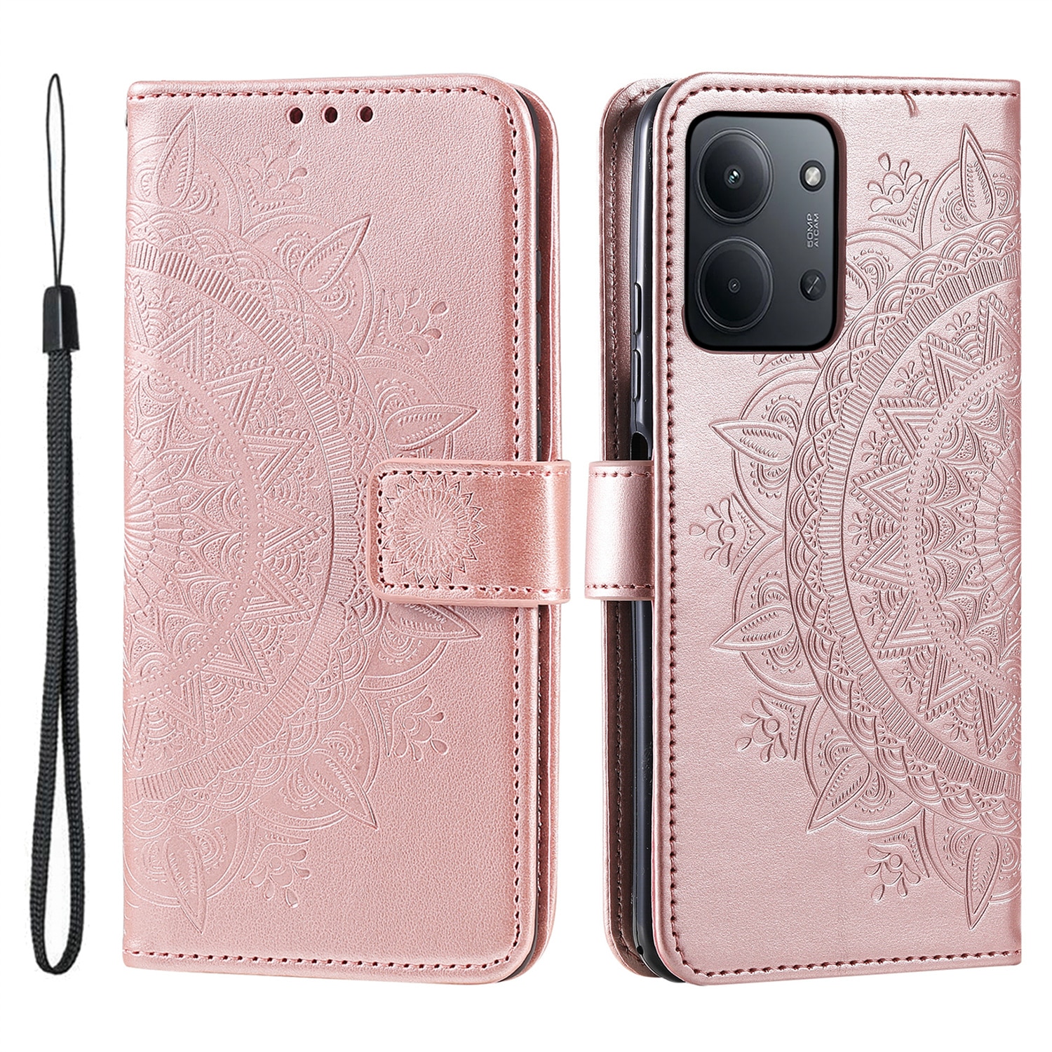Xiaomi Redmi 15C Leather Cover Mandala Rose Gold