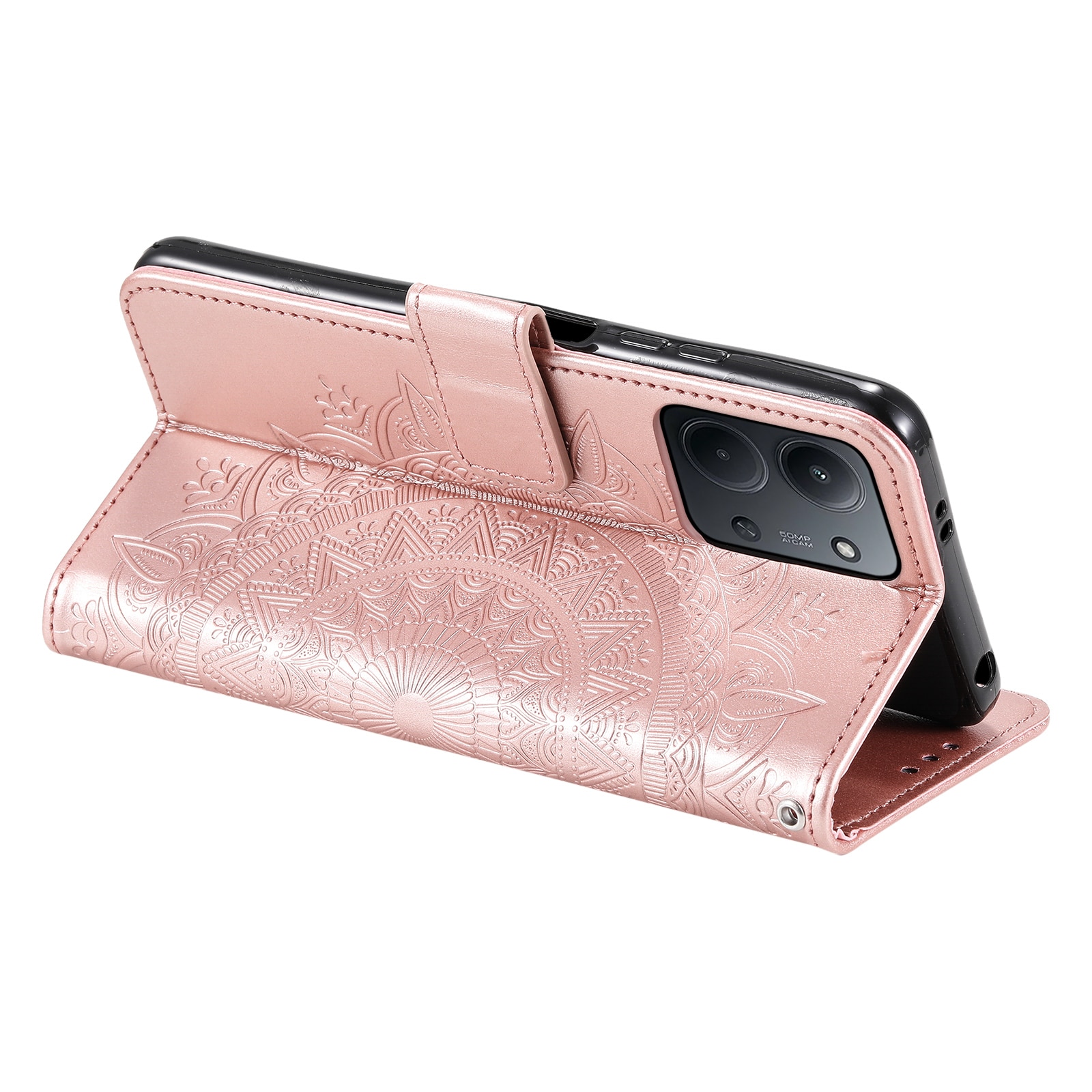 Xiaomi Redmi 15C Leather Cover Mandala Rose Gold
