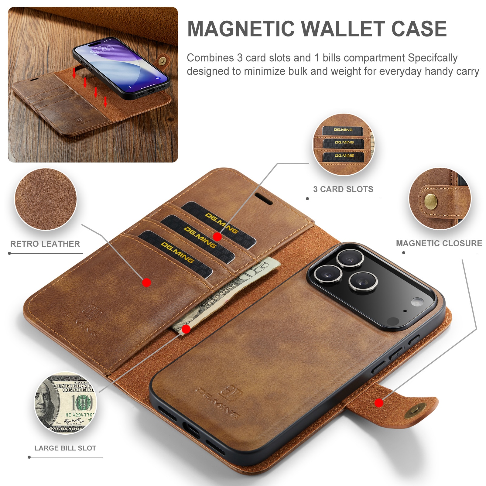 iPhone 17 Pro Magnet Wallet Cognac