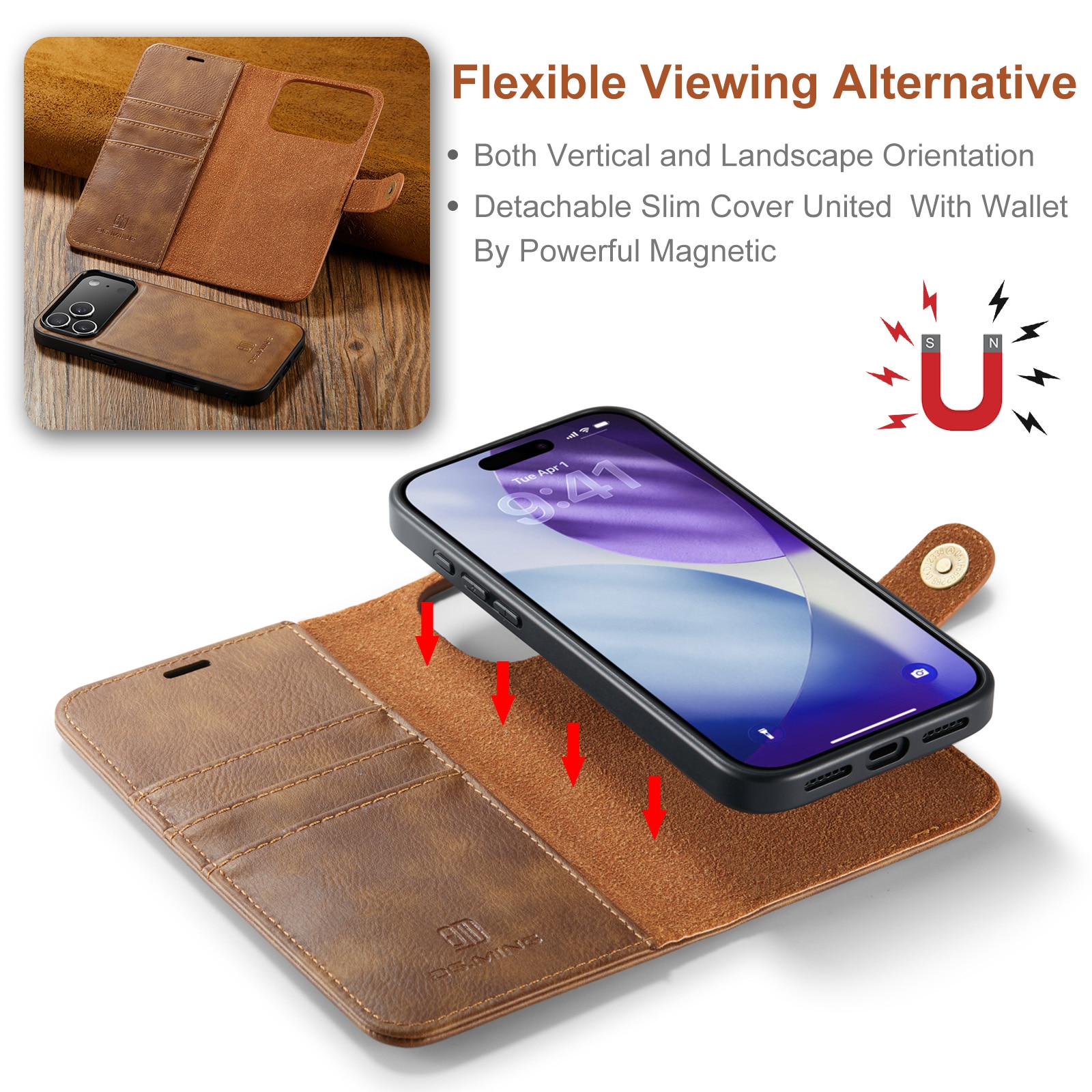 iPhone 17 Pro Magnet Wallet Cognac