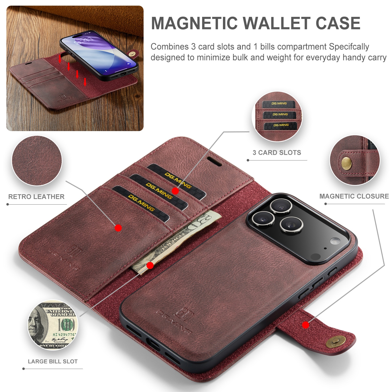iPhone 17 Pro Max Magnet Wallet Red
