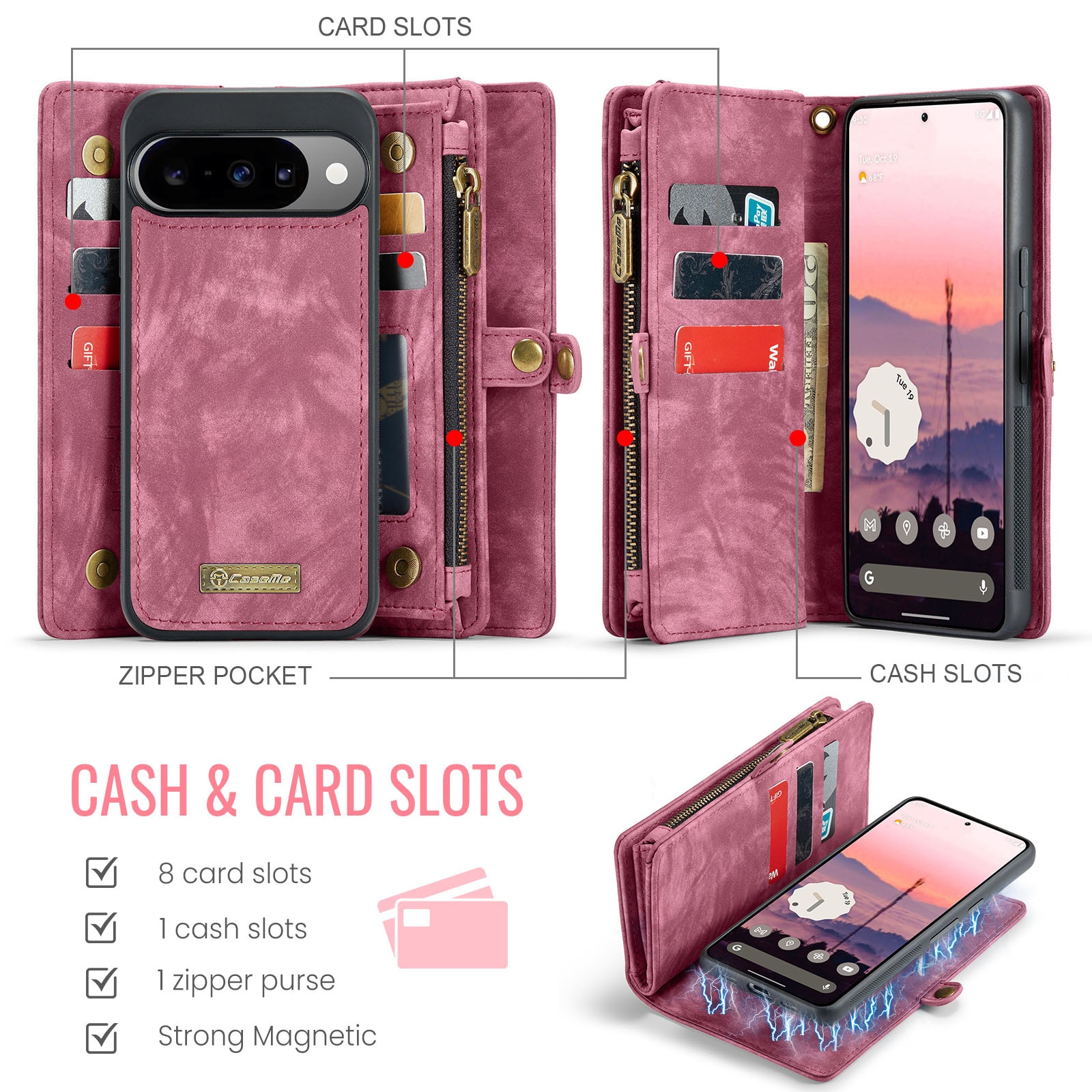 Google Pixel 10 Multi-slot Wallet Case Red