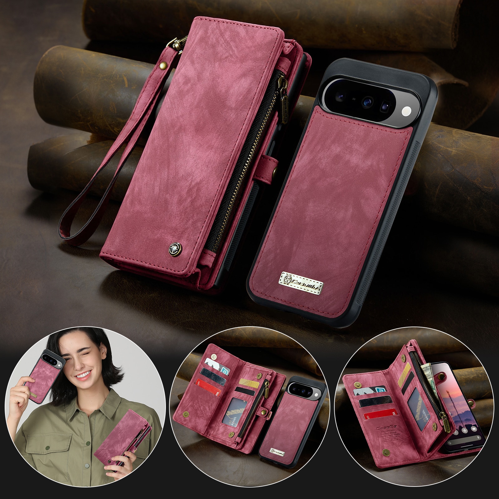 Google Pixel 10 Multi-slot Wallet Case Red