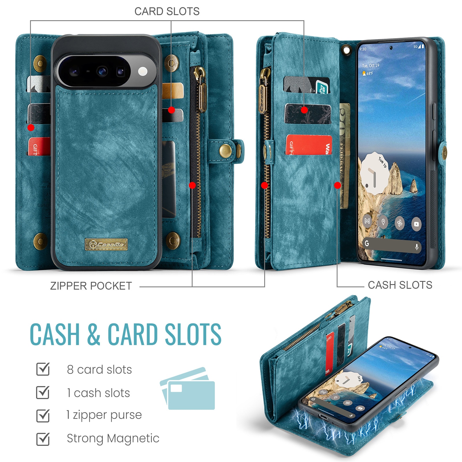 Google Pixel 10 Multi-slot Wallet Case Blue