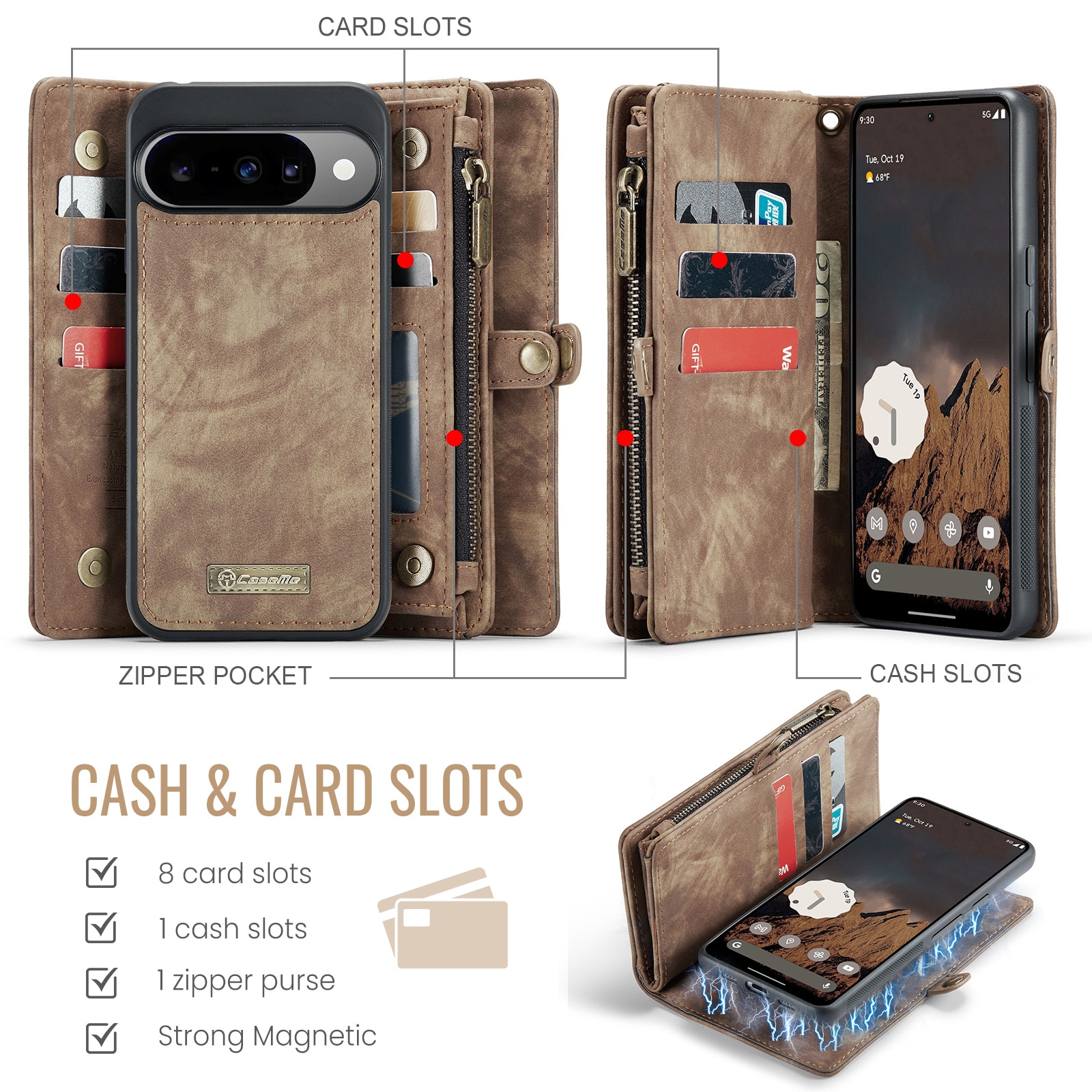 Google Pixel 10 Pro Multi-slot Wallet Case Brown