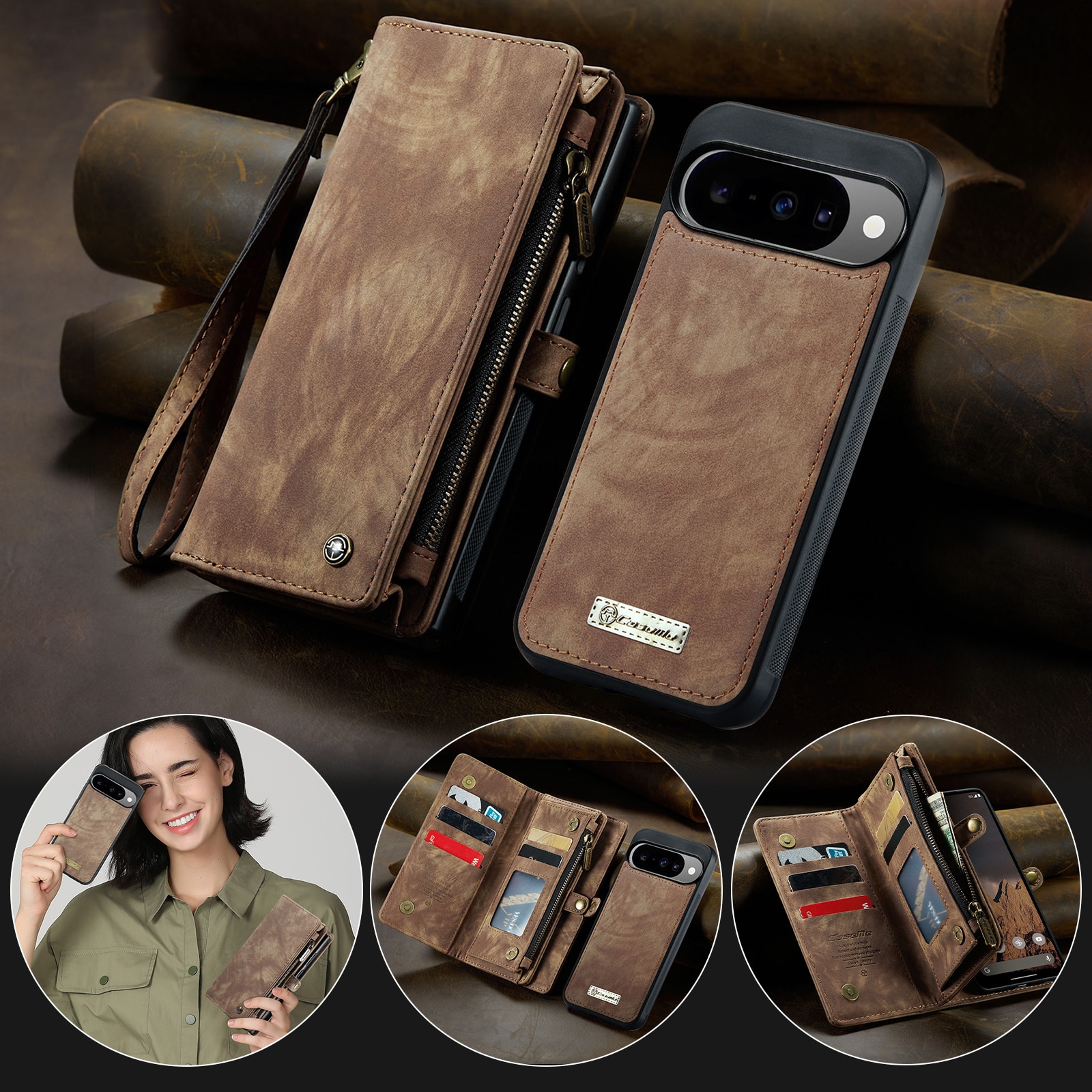 Google Pixel 10 Pro Multi-slot Wallet Case Brown